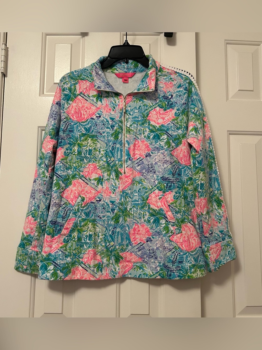 Lilly Pulitzer Skipper Lace Trim Popover Bohemian Queen Patch Womens Size Medium